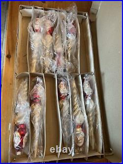 Box Of Ten Radko Glass Christmas ST. NICKCICLE Double Faced Santa Twisted Icicle