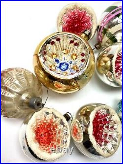 Box of 12 German & Poland Glass Christmas Ornaments Indent Round Mica