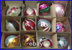Box of 12 VTG Mercury Christmas Ornaments Poland Glass Teardrops Indents Balls