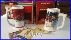 Budweiser Christmas Holiday Steins Lot Vintage Old 1996-2005 set of 10 Box COA
