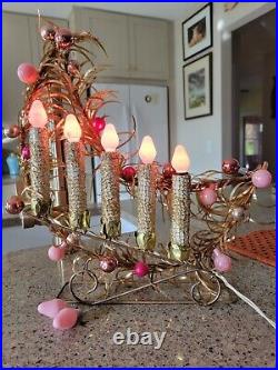 CHRISTMAS CANDLELABRA ALUMINUM, MERCURY GLASS BALLS ELECTRIC 1950s VTG