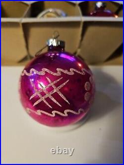 Christmas Jumbo Pink Gold Glass Shiny Brite Ornaments Stencil Stars Merry Mica