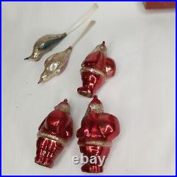 Christmas Ornament Santa Claus Birds Shiny Brite Glass Set Of 8 & Box Ultra Rare
