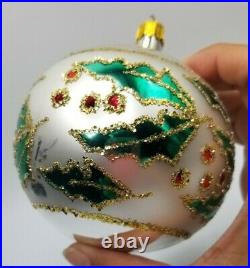 Christopher Radko Christmas Holly Glass Ball Ornament Vintage 1990 Retired