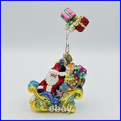 Christopher Radko Dashing Delivery Santa Glass Christmas Ornament 7.5 RARE