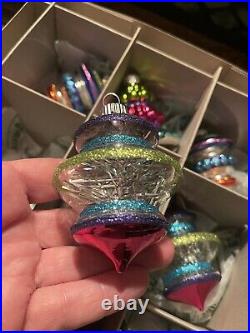 Christopher Radko Shiny Brite Glass Christmas Tree Ornaments, NIB Set of 9