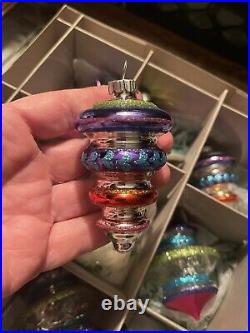 Christopher Radko Shiny Brite Glass Christmas Tree Ornaments, NIB Set of 9
