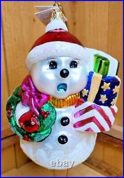 Christopher Radko Vintage 1998 Frosty Tenor Glass Ornament Snowman Wreath 7.5