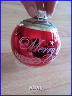 Cl/shiny Brite Radko Merry Christmas Ball Ornament/sparkle/rare