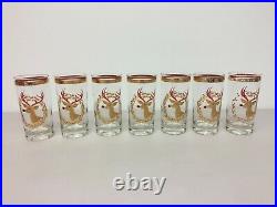 Culver Christmas Glasses Rudolph Hi Ball MCM 5 5/8 Red Jewel Nose Vintage Lot
