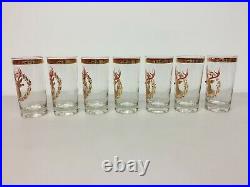 Culver Christmas Glasses Rudolph Hi Ball MCM 5 5/8 Red Jewel Nose Vintage Lot