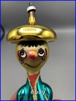 De Carlini Italian Aladdin Boy Mushroom Hat Glass Christmas Ornament Vintage
