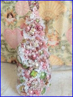 Fabulous 13 Pink Bottlebrush Xmas Tree Mica Flocked Vtg Glass Ornaments Jewels