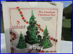 Fenton Glass Holiday Green Christmas Tree Vintage Set of 6.5H-4.25H-3H MIB