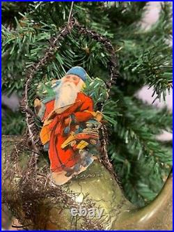 GERMAN ANTIQUE WIRE WRAPPED GLASS SWAN BIRD SANTA SCRAP CHRISTMAS ORNAMENT 1930s