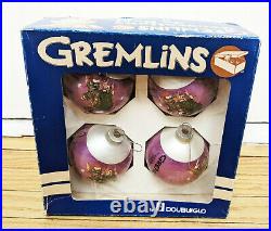 GREMLINS 1984 Gizmo & Stripe Doubl-Glo Christmas Bulb Ornaments Decorations RARE
