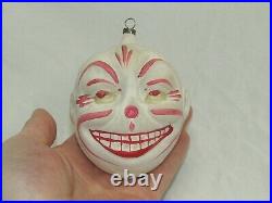 German Antique Glass Devil White Smiling Clown Figural Christmas Ornament 1900's