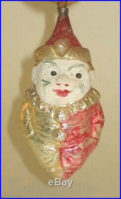 German Antique Glass Figural Smiling Tom Clown Vintage Christmas Ornament 1930's