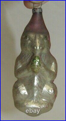 German Antique Glass Squirl Eating A Pinecone Christmas Ornament 1930's