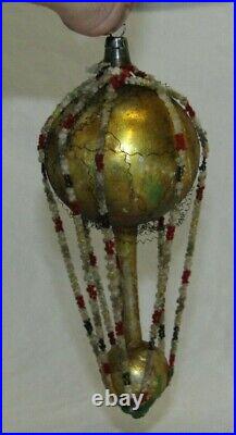 German Antique Gold Glass Wire Wrapped Hot Air Balloon Christmas Ornament 1900's
