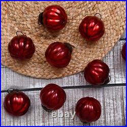 Handcrafted 8 Piece Glass Vintage Red Melon Christmas Ornaments Xmas Tree Balls