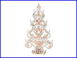 Handmade Czech glass rhinestone cabochon Christmas tree mantle ornament 8.5