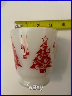 Hazel Atlas Vtg. Christmas Tree Punch/Eggnog Bowl 10 pc. Set Green/Red 9 Mugs