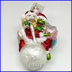 Kermit Miss Piggy Snowball Christopher Radko Glass Vintage Christmas Ornament