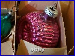 LOT OF 12 Vintage Mercury Glass Christmas Ornaments Bells, Clocks, Lamps, Corn