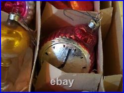 LOT OF 12 Vintage Mercury Glass Christmas Ornaments Bells, Clocks, Lamps, Corn
