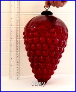 Large Vintage Kugel Christmas Ornament Red Glass Grape Cluster 10