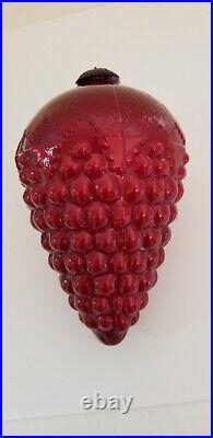 Large Vintage Kugel Christmas Ornament Red Glass Grape Cluster 10