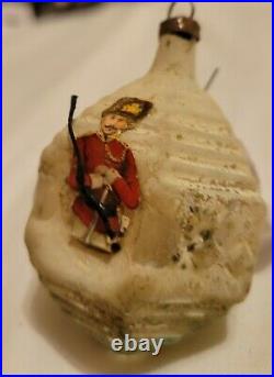 Late 1800's Early 1900's German Blown Glass Figural Ornament with Diecut Soldier