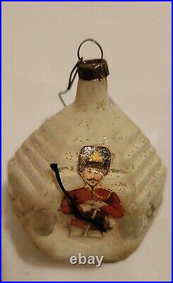 Late 1800's Early 1900's German Blown Glass Figural Ornament with Diecut Soldier