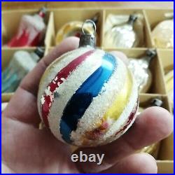 Lot (12) antique glass Christmas ornaments indent mica stripe walnut bell