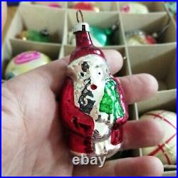 Lot (12) antique vintage glass Christmas ornaments bell santa basket mercury