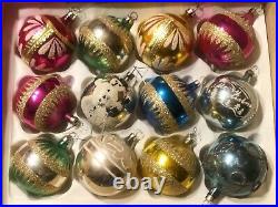 Lot (12) vintage Czech blown glass Christmas tree ornaments hand decorated