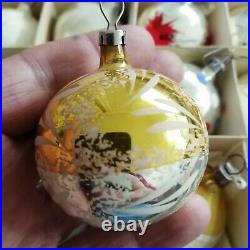 Lot (12) vintage Czech blown mercury glass Christmas ornaments hand painted