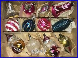 Lot (12) vintage Czech glass Christmas ornaments bell doll reflector fir cone