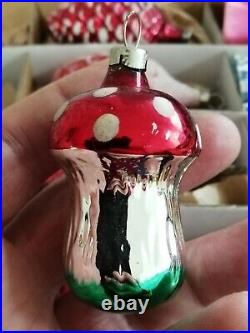 Lot (12) vintage Czech glass Christmas ornaments bell fircone mushroom santa