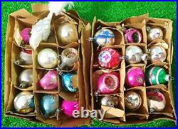 Lot 24 Vintage Antique Mercury Glass Christmas Ornaments in Original Boxes