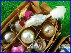 Lot 24 Vintage Antique Mercury Glass Christmas Ornaments in Original Boxes