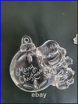 Lot 3 Lenox Peanuts Snoopy Linus Lucy Christmas Ornaments Clear Glass Vintage