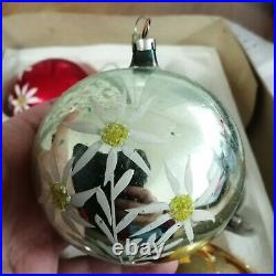 Lot (6) extra large vintage glass Christmas ornaments hand painted floral