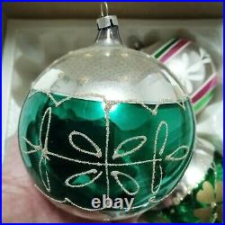 Lot (6) large vintage Czech blown glass Christmas tree ornaments mercury glass