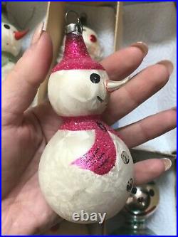 Lot (6) rare antique Czech blown glass snowman doll Christmas ornaments