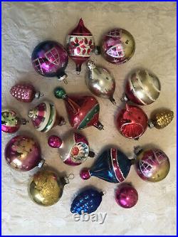Lot Of 18 Vintage Christmas Mercury Glass Ornaments Lot Stripes, Indent, Mica