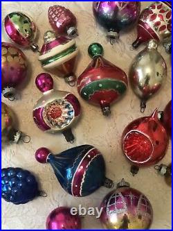 Lot Of 18 Vintage Christmas Mercury Glass Ornaments Lot Stripes, Indent, Mica