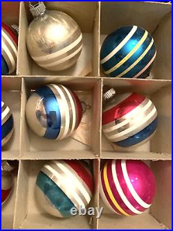 Lot Of 24 Vintage Glass Striped Balls Christmas Ornaments Shiny Brite