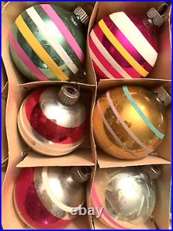 Lot Of 24 Vintage Glass Striped Balls Christmas Ornaments Shiny Brite